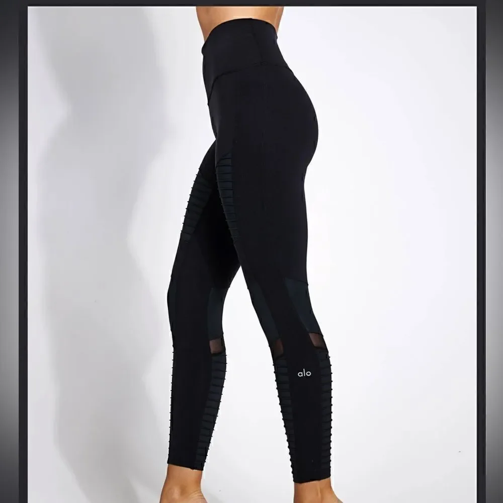 ALO YOGA High-Waist Moto Legging Black/Black Glossy Women’s Size Small